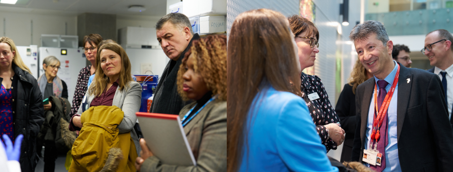 Peple during the visit speaking and in the lab